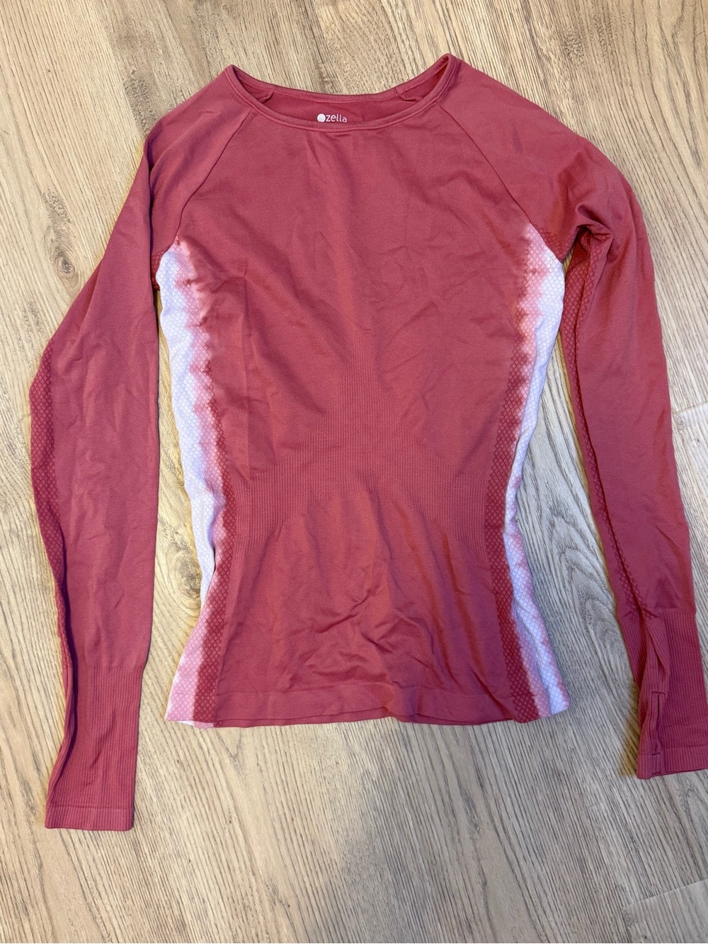 Zella Long-Sleeve Seamless Performance Top - Rose with White Panels - Picture 2 of 6